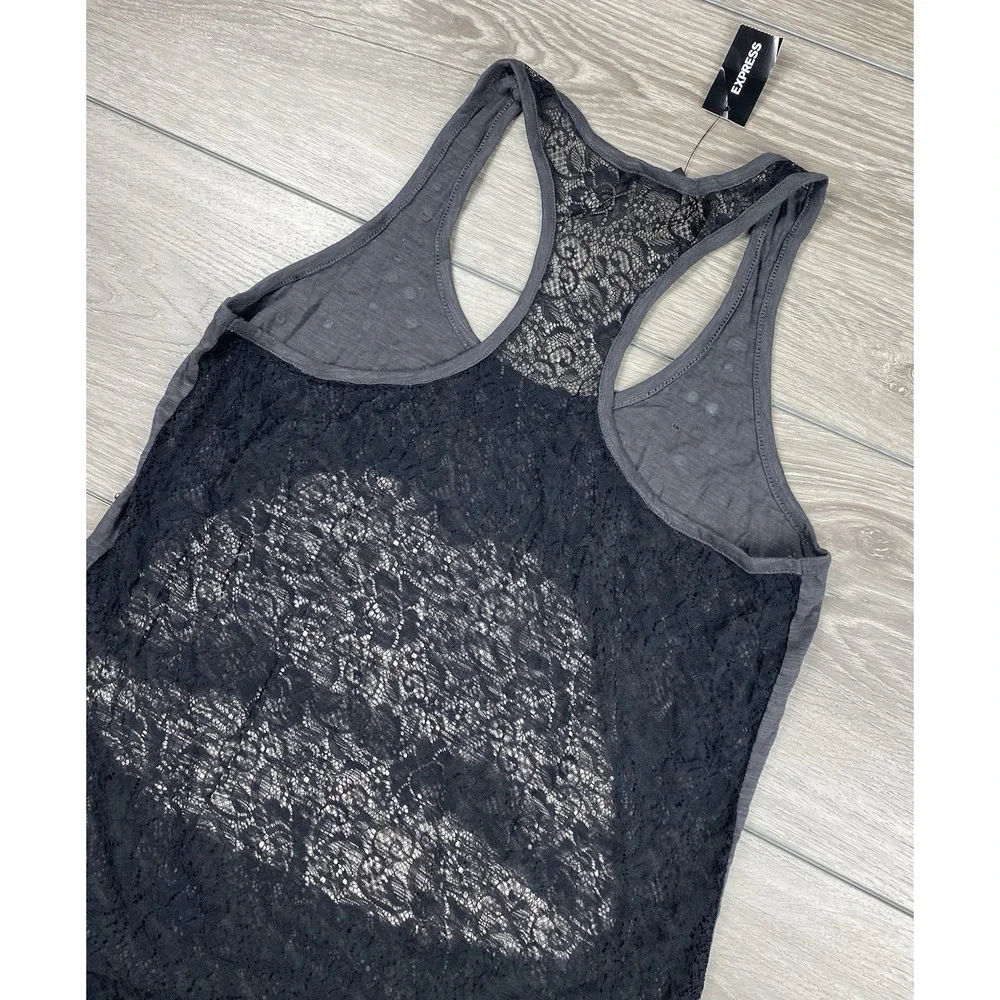 Express Women's Sleeveless USA Flag Lips Graphic Tank Grey Size Medium New - Picture 3 of 8